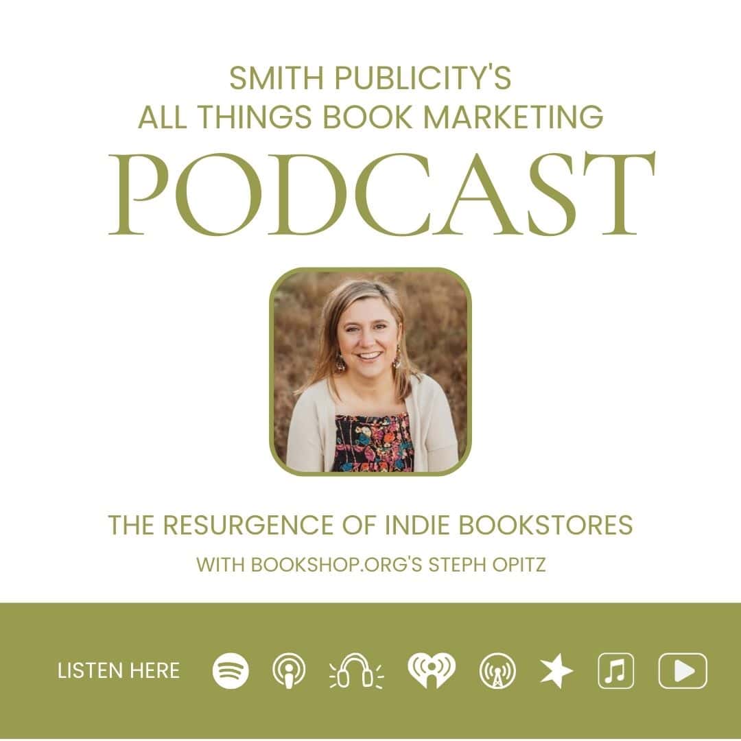 Photo of Bookshop.org's Steph Opitz giving author indie book promotion and marketing tips in the All Things Book Marketing podcast.